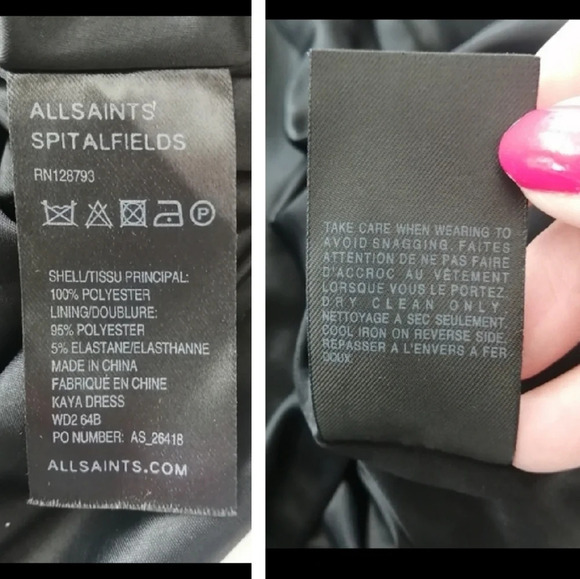 All Saints Kaya Drape Front Asymmetric Satin Black Mini Dress Spaghetti Straps 0 - Picture 12 of 16